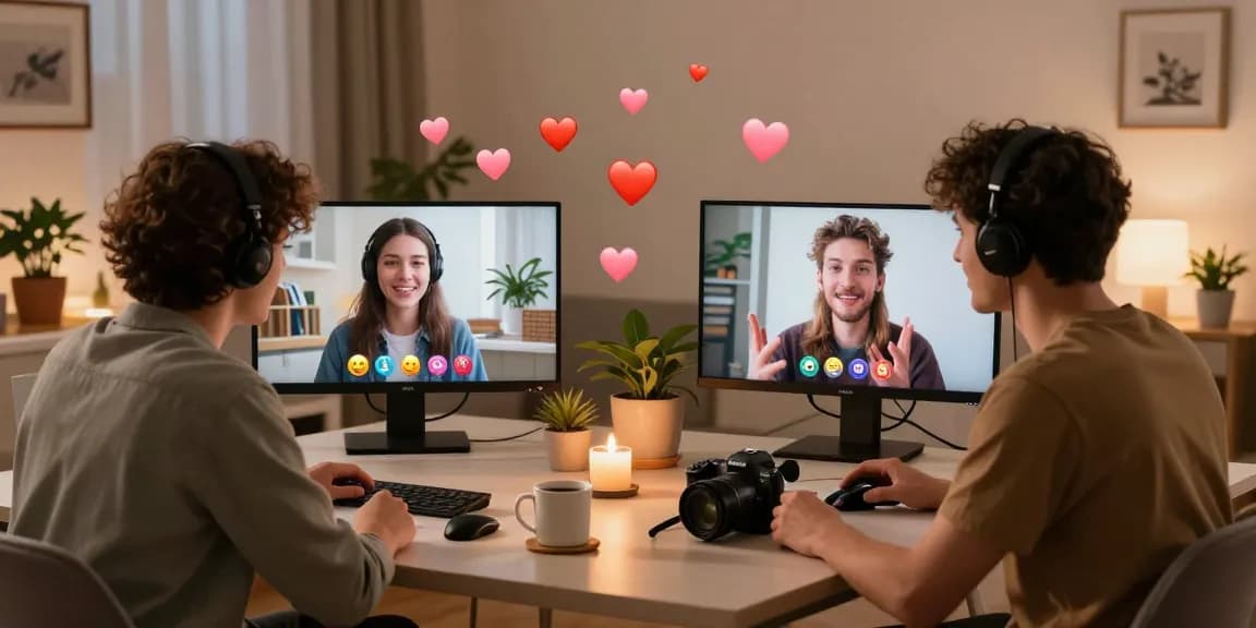 Engaging sex chat interaction between animated avatars in a digital space with cozy decor.