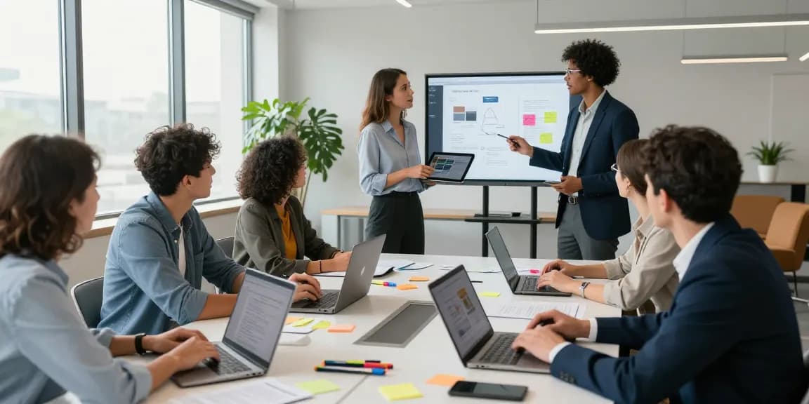 Corporate team brainstorming session at https://www.www456bd.com/, showcasing collaboration in a modern office.