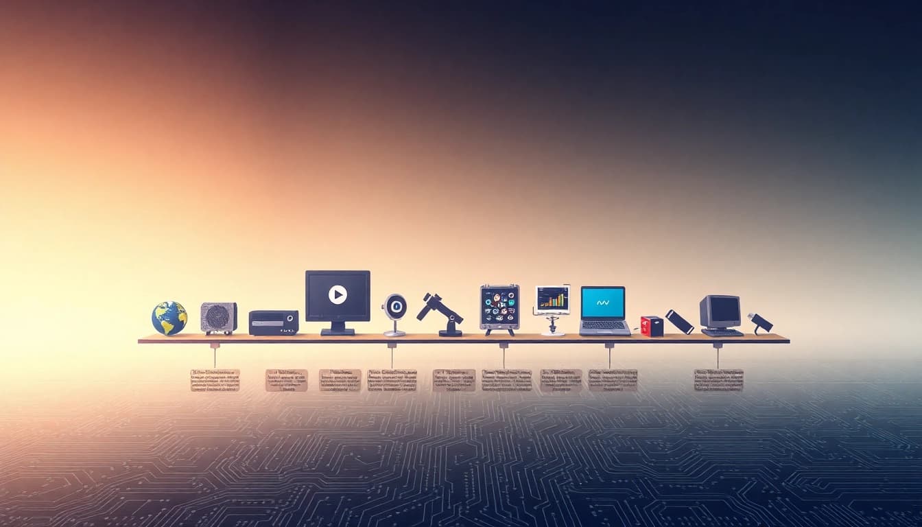 An infographic illustrating the internet history with key technological milestones.