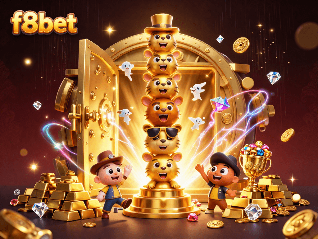 Experience winning strategies at f8bet with a lively 3D casino scene full of treasures.