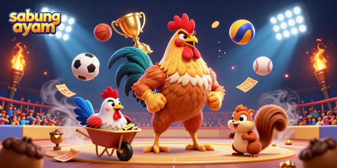 Experience thrilling sabung ayam action with a fierce rooster in a vibrant betting arena, showcasing dynamic gambling elements.