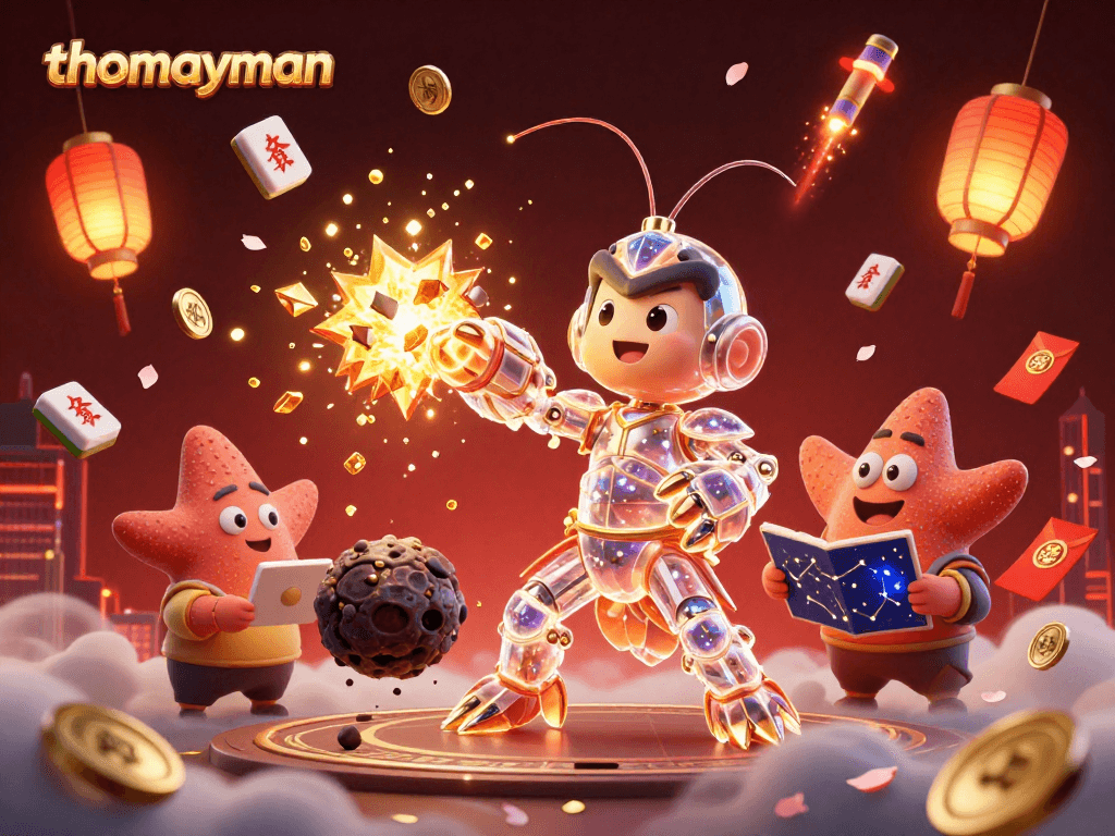 Engage with thomayman jackpot features featuring a vibrant 3D illustration of galactic themes.