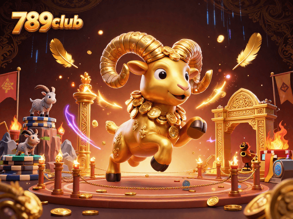 Experience thrilling games at 789club with the epic golden ram headbutting at a grand golden gate.