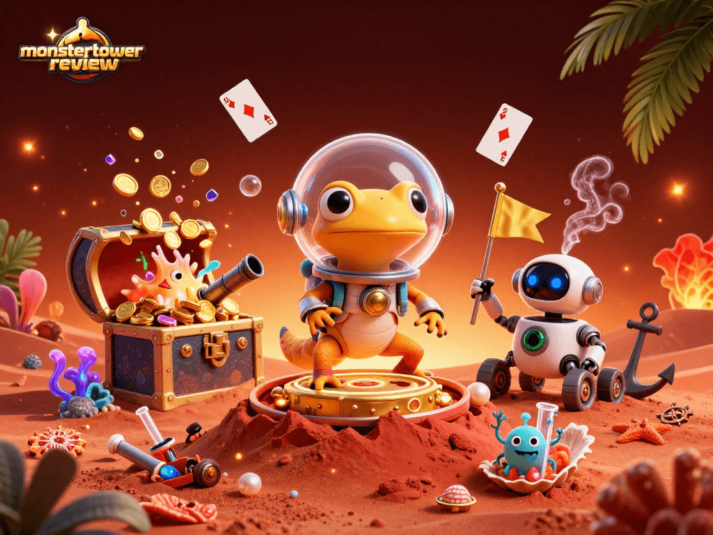 Experience the thrill of gaming with monstertowerreview, featuring Martian characters discovering hidden treasures.