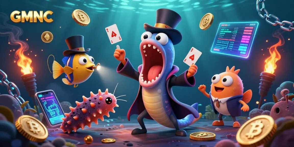GMNC showcases a magical underwater casino scene with bioluminescent creatures performing captivating card tricks.