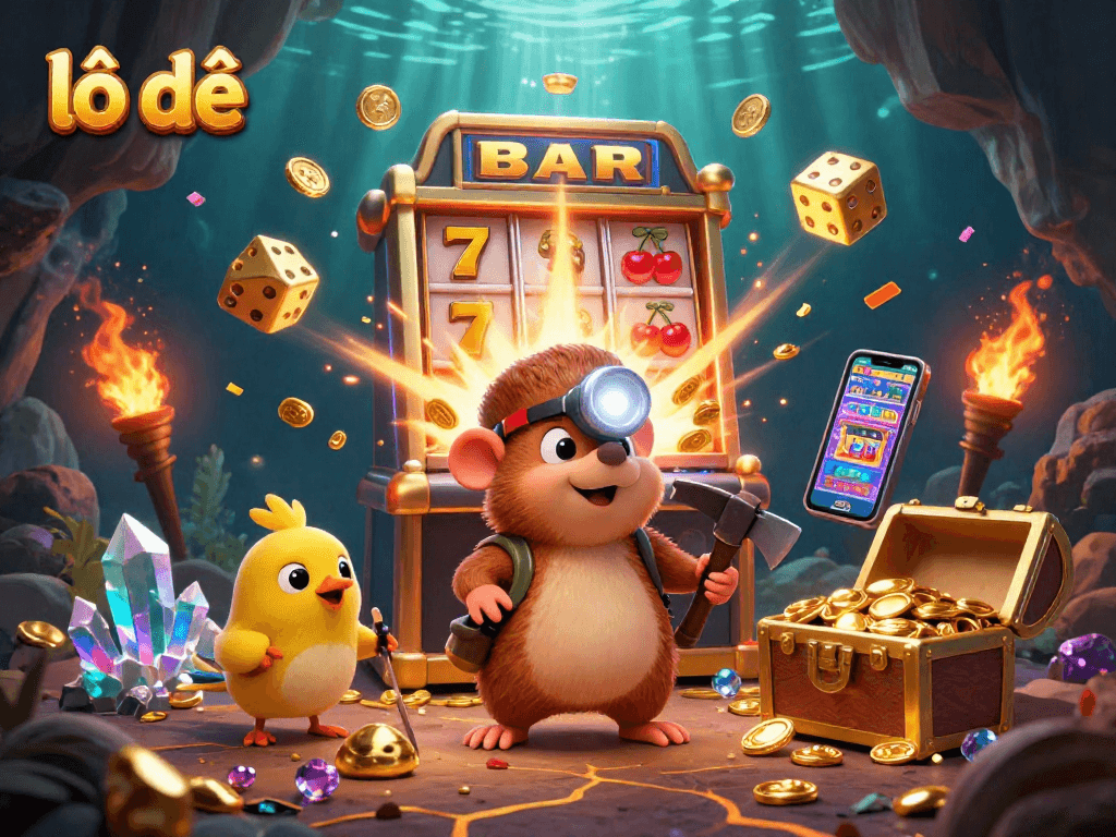 Experience dynamic gameplay in lô đề with a treasure hunter mole exploring vibrant casino elements and jackpots.
