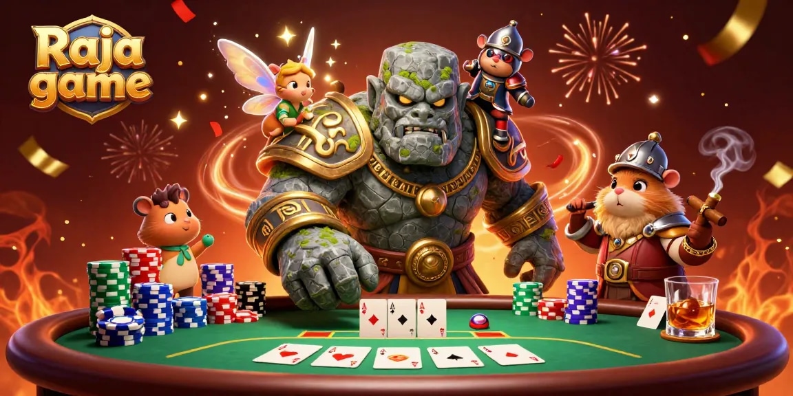 Experience thrilling Raja game action with a golem guardian and magic in this vivid 3D illustration.