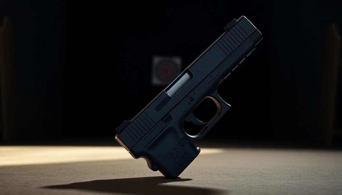 Glock 48 MOS slide showcasing its precision and optic cuts with a sleek and dark background.