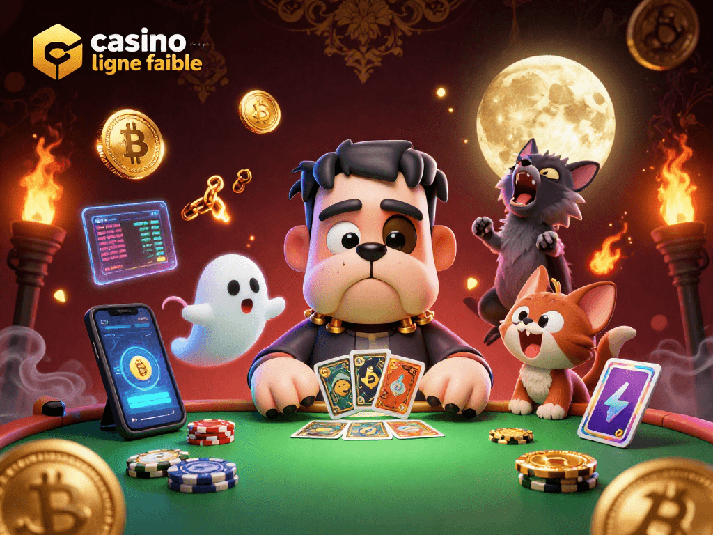 Jouer sur un casino en ligne fiable avec des illustrations de jeux et d'éléments de crypto-monnaie variés.