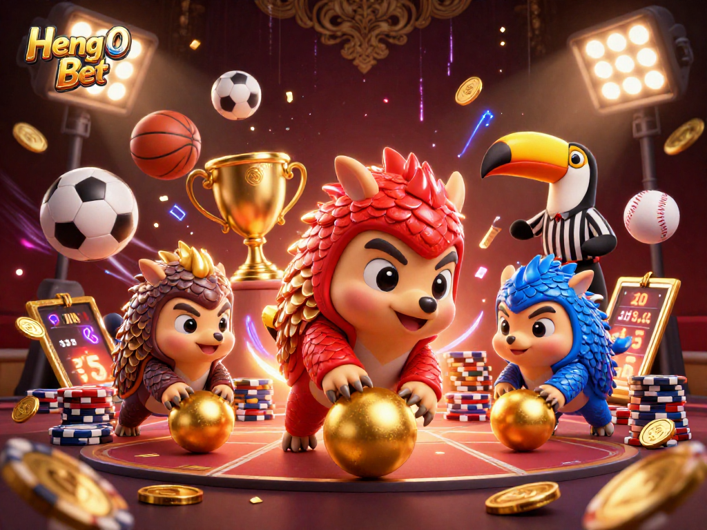Heng Ong Bet pits rival pangolins in dynamic casino action, rolling through poker chips.