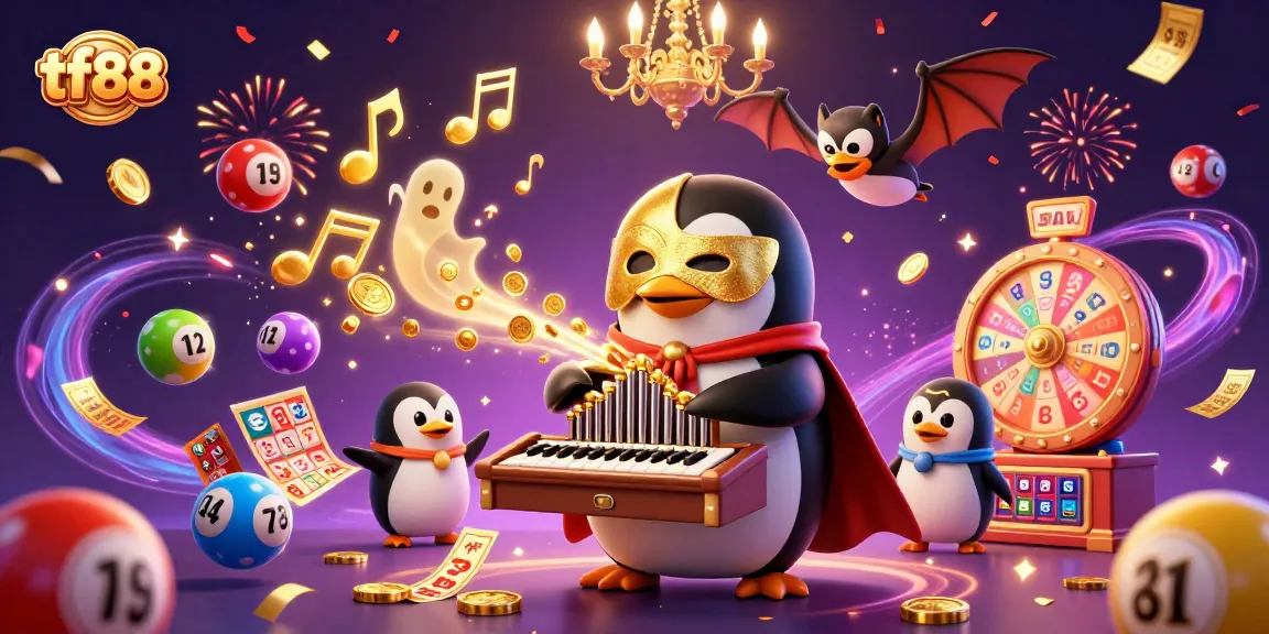 Experience tf88's vibrant casino atmosphere with colourful lottery elements and lively characters.