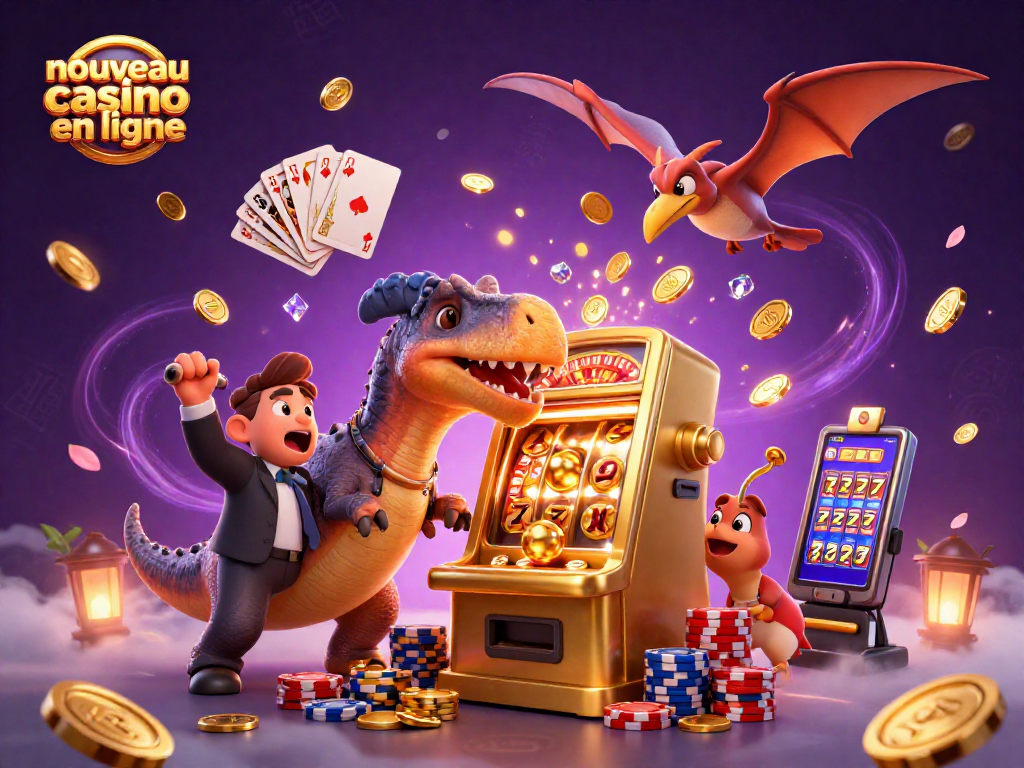 Un nouveau casino en ligne éblouissant avec un pachycéphalosaure frappant une machine à sous pour gagner des pièces.