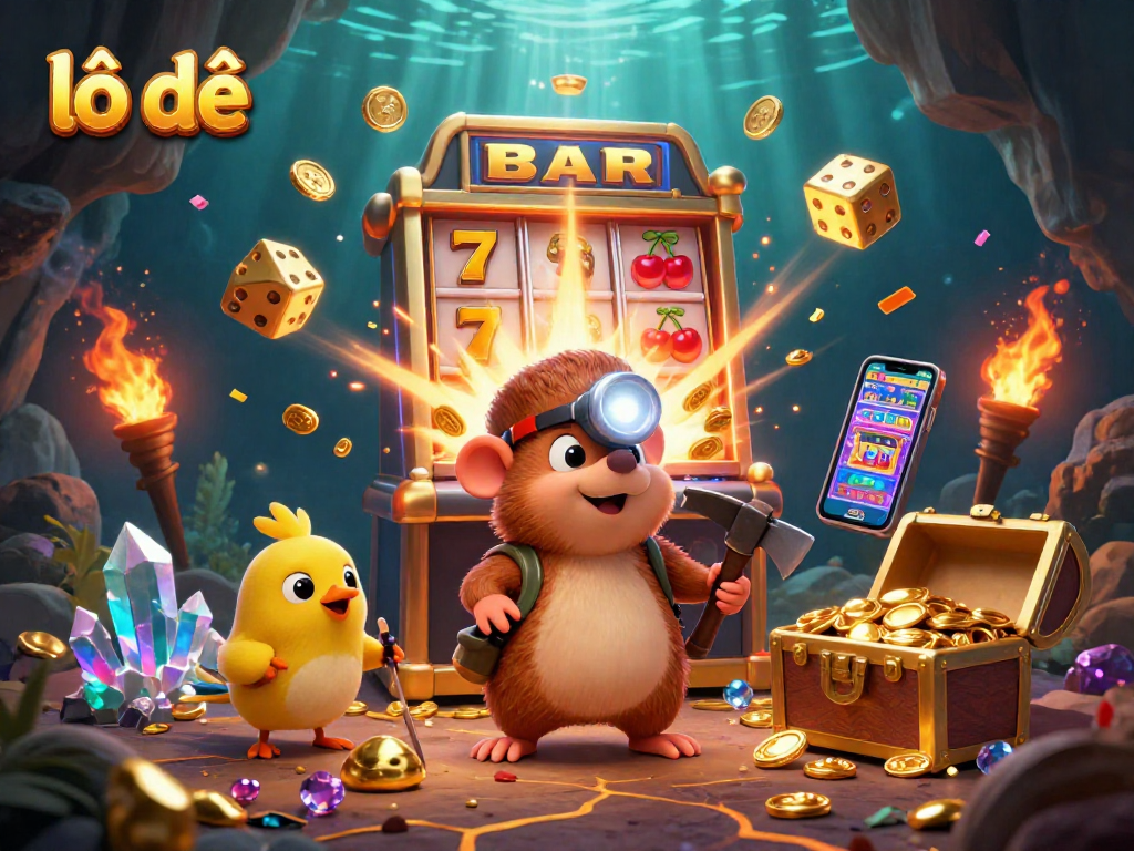 Experience dynamic gameplay in lô đề with a treasure hunter mole exploring vibrant casino elements and jackpots.