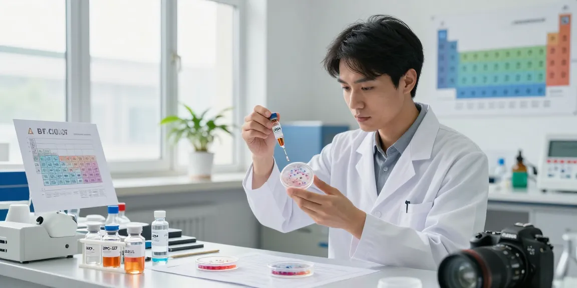 BPC-157 peptide research at Nox Peptides lab, showcasing precision measurement and scientific innovation in health.