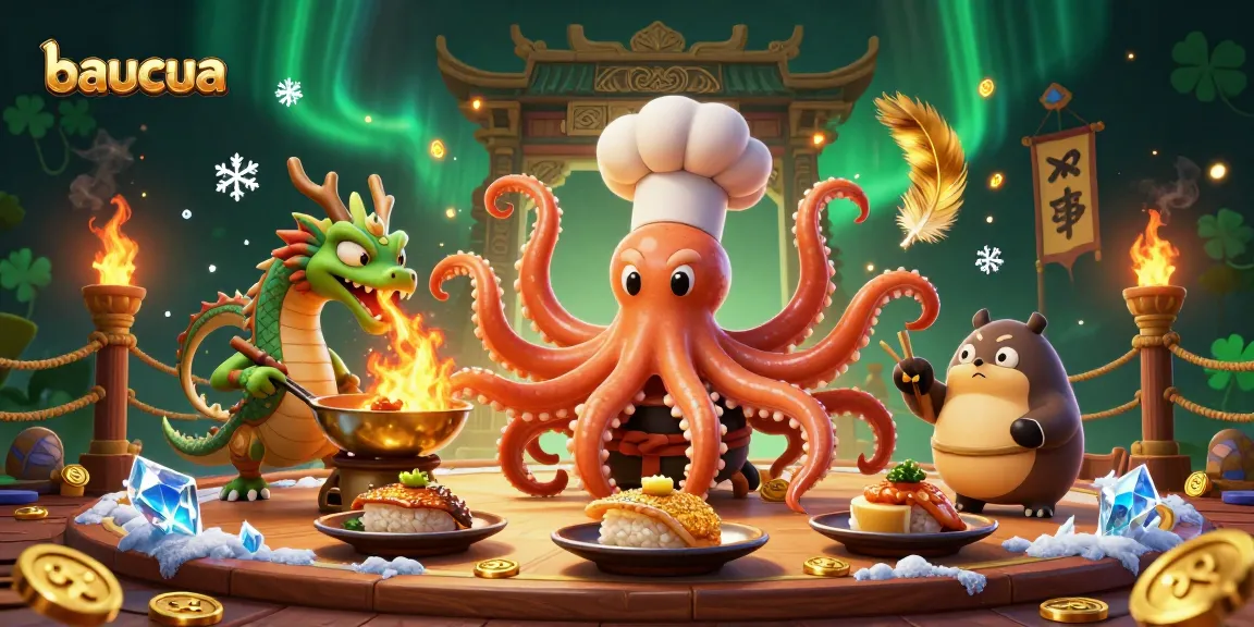 Experience thrilling baucua as a sushi chef octopus and mystical dragon create golden dishes.