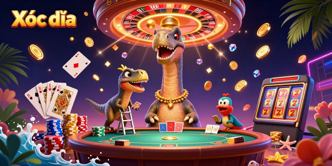 Xóc đĩa players enjoying a dynamic casino atmosphere with vibrant 3D characters and gaming elements.