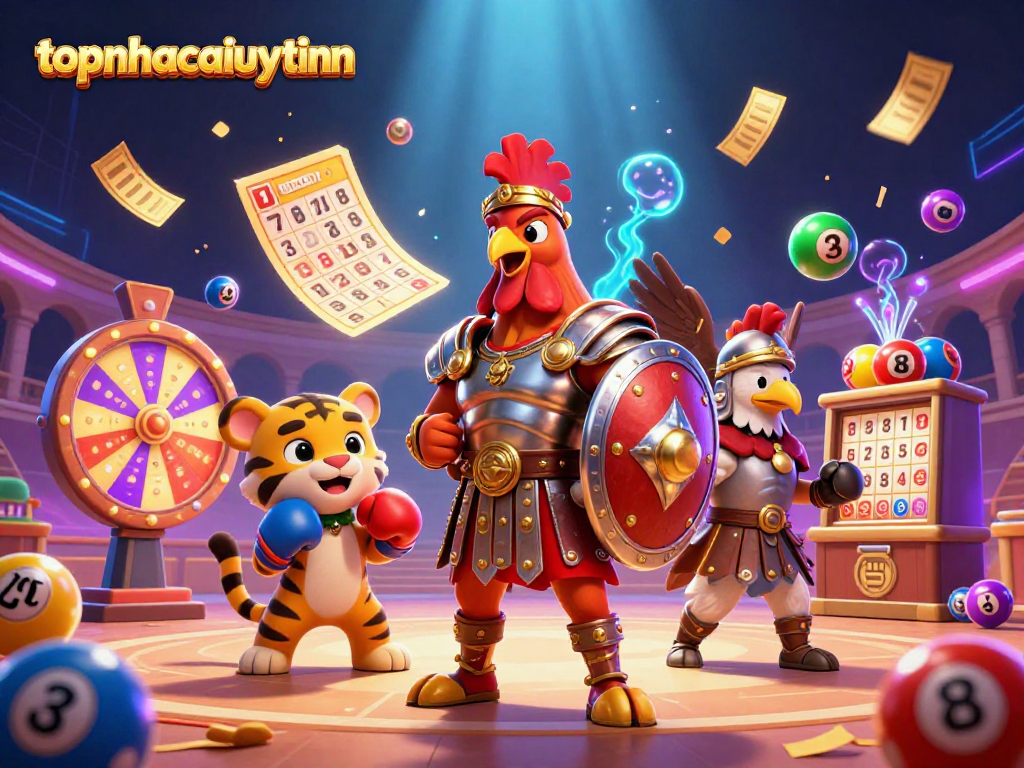 Experience excitement with topnhacaiuytinn, showcasing dynamic lottery elements in a vibrant casino scene.