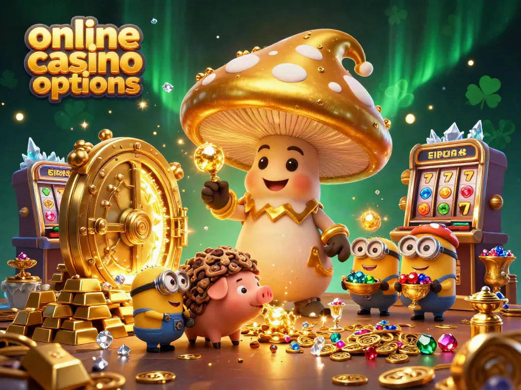 Experience thrilling online casino options with a wizard, truffle pig, and gems in a magical scene.