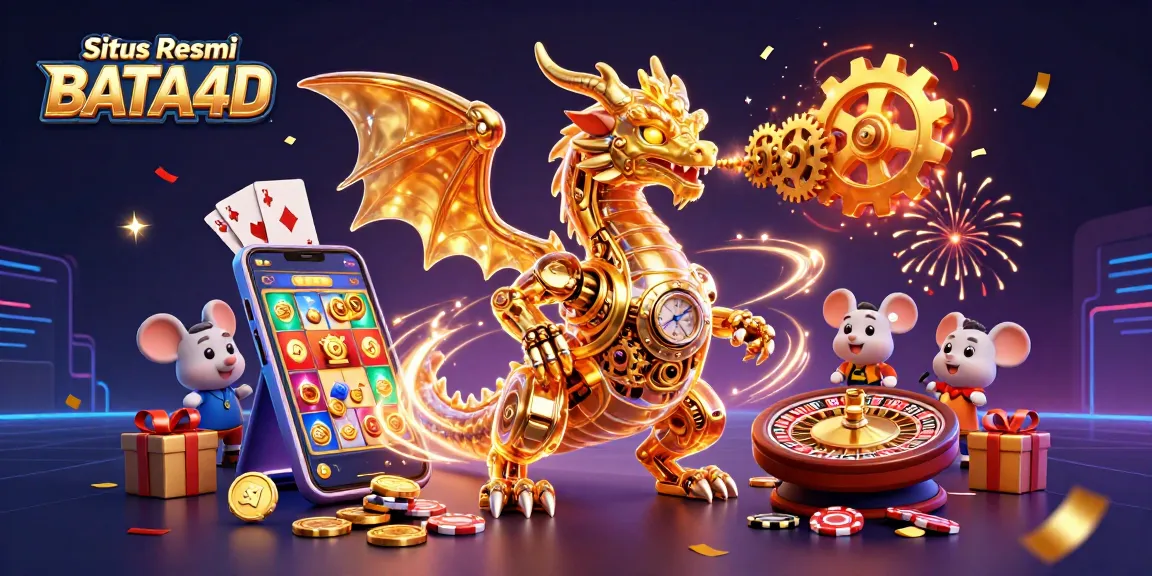 Engage with exciting games at Situs Resmi BATA4D, featuring a golden dragon and vibrant casino elements.