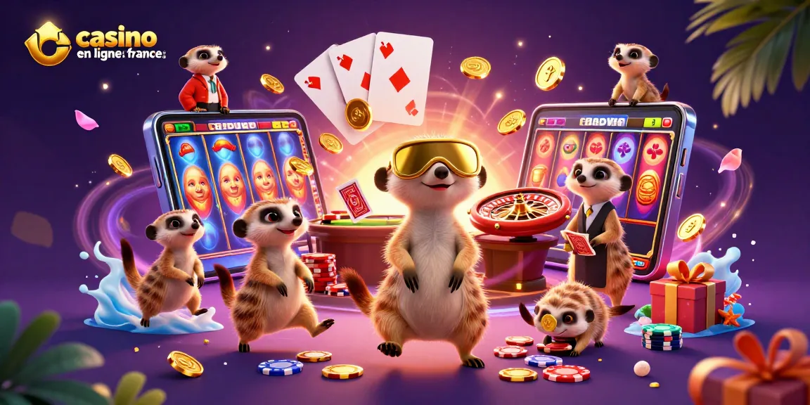Profitez des jeux dans un casino en ligne France légal avec des meerkats animés dans un casino vibrant.
