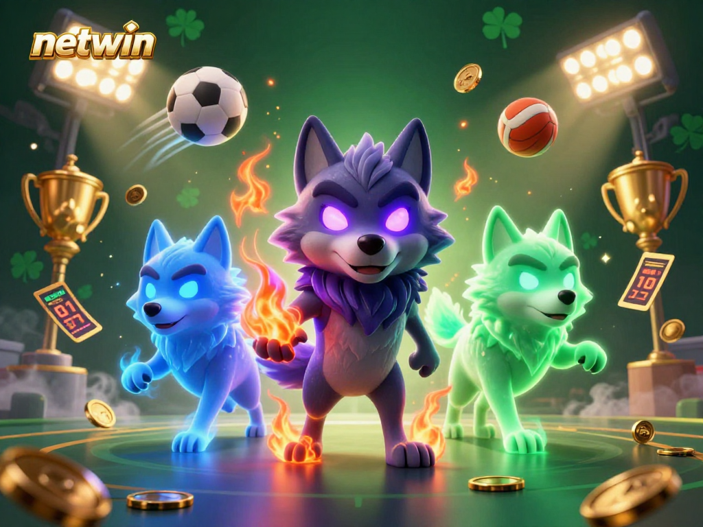 Experience thrilling sports betting action with netwin and dynamic game elements in this vivid illustration.