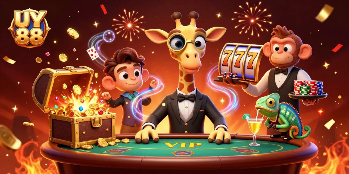 Win big with UY 88 at an exciting online casino featuring vibrant characters and golden treasures.
