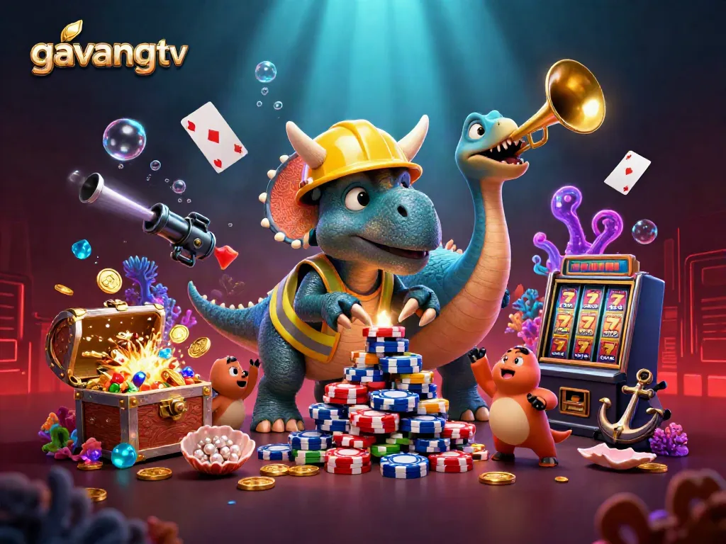Celebrate with lively triceratops and parasaurolophus as they build a poker chip pyramid for gavangtv's latest offerings.