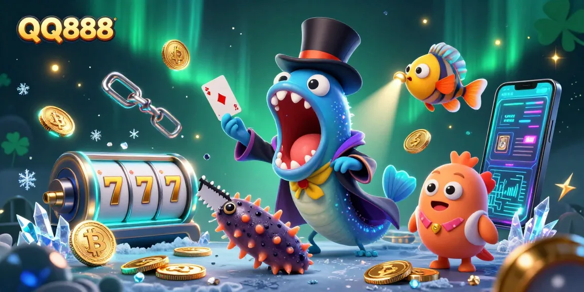 Win big with QQ888's fun and immersive deep-sea casino adventure illustration.