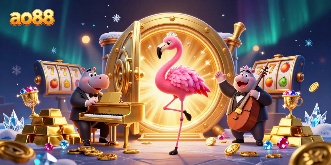 Experience the thrill of ao88 casino with vibrant characters and sparkling treasures in a dynamic scene.