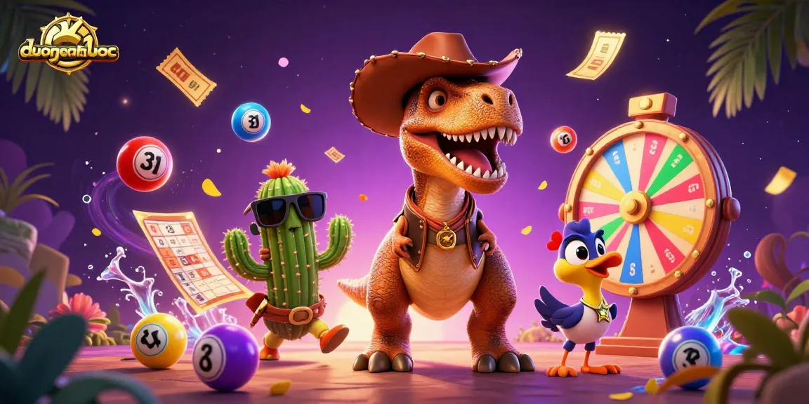 Experience the excitement of duongmatchuoc with vibrant casino elements and characters in a colorful illustration.