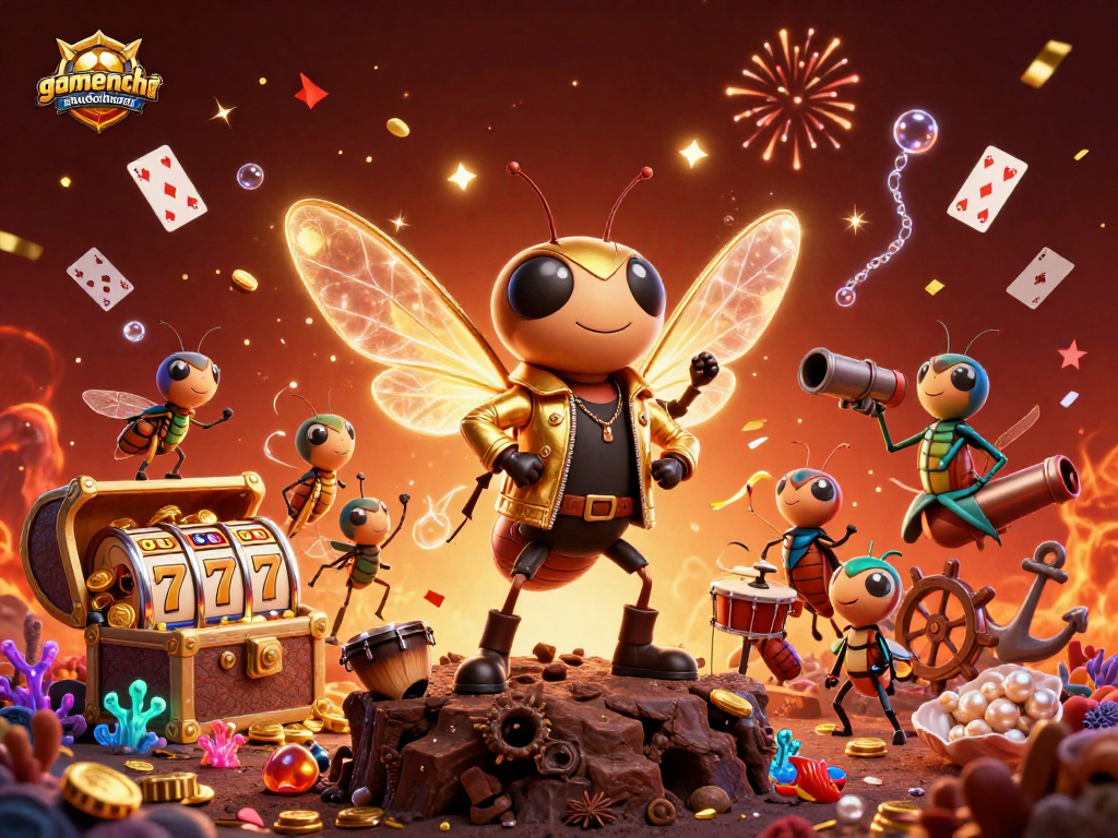 Spin the reels with gamenohudoithuong as the cartoon rock star and drummer celebrate jackpots.