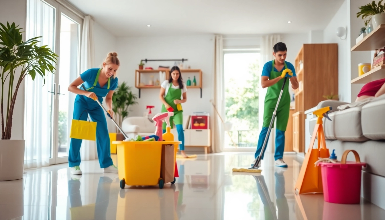 Showcasing Bond cleaning Logan services with a professional cleaning team in action inside a bright home.