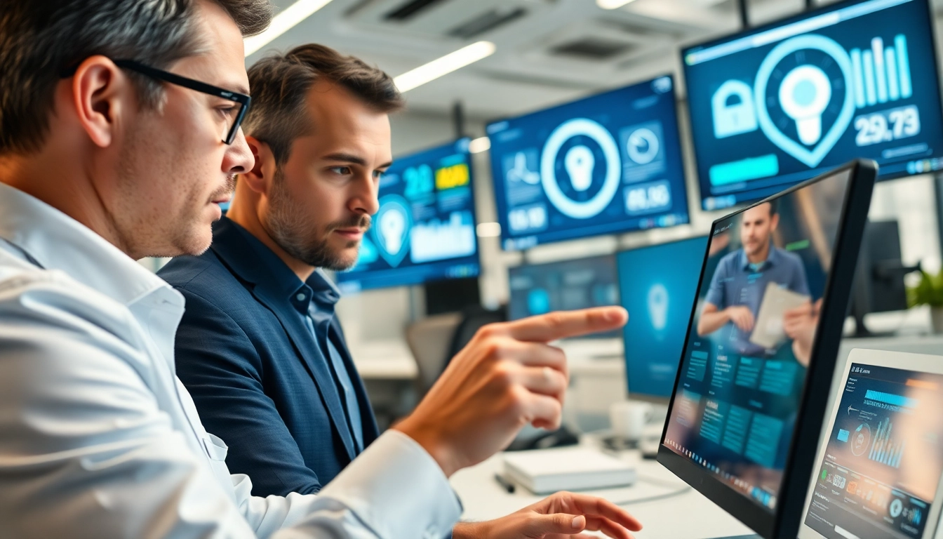 Cyber essentials assessor evaluating security metrics in a modern office environment.