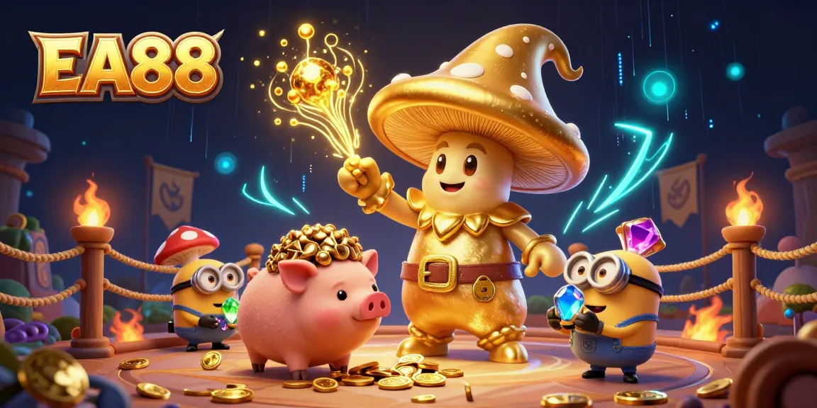 Experience the excitement of EA88 with enchanting characters in a vibrant casino scene full of riches.