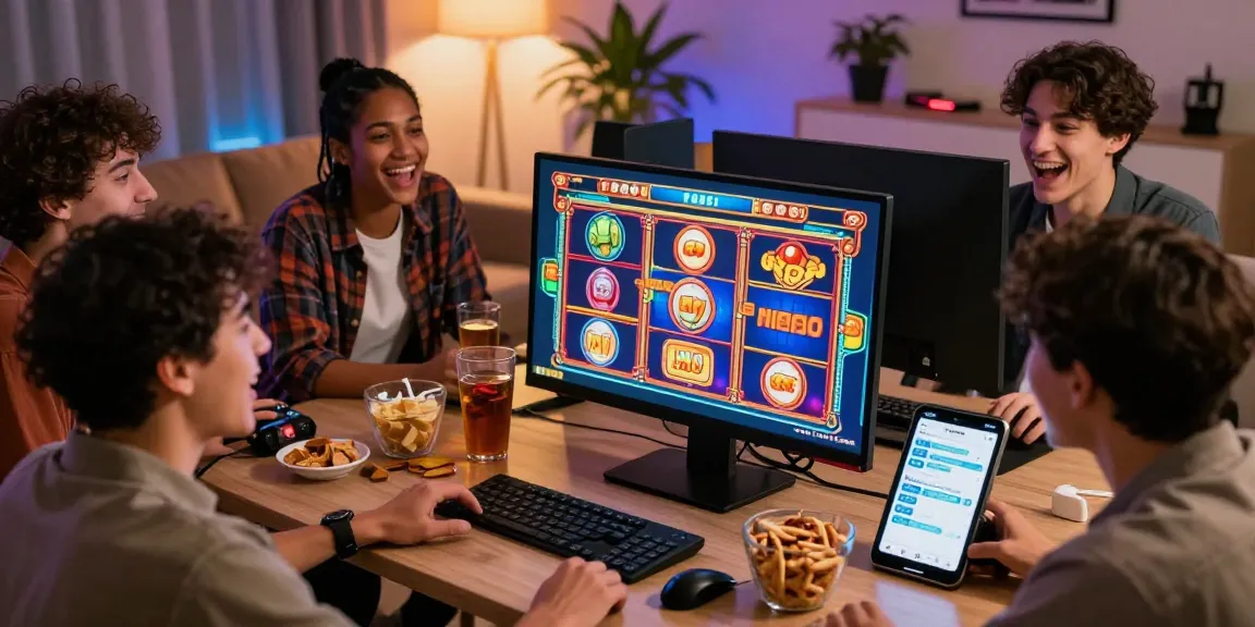 Exciting and engaging slot mpo gaming scene with friends enjoying online play.
