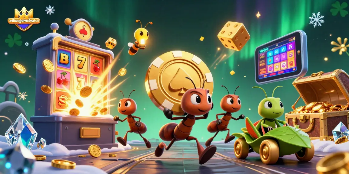 Celebrate wins at onlinegamebanca with vibrant slot machines and festive casino elements in this dynamic scene.