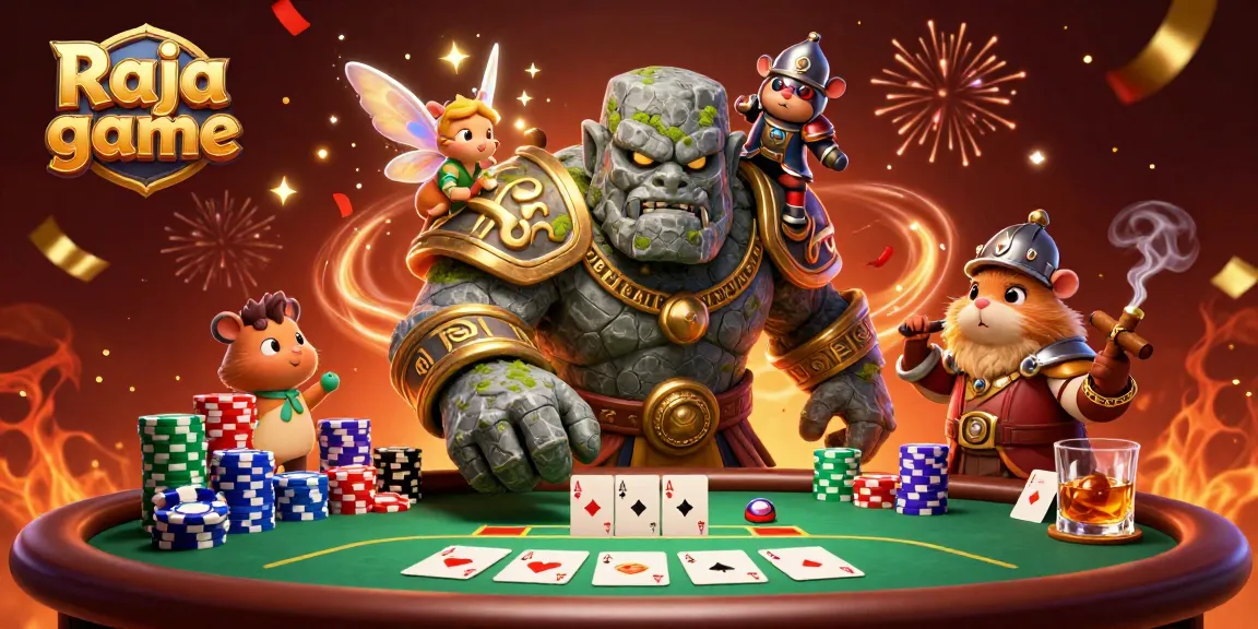 Experience thrilling Raja game action with a golem guardian and magic in this vivid 3D illustration.
