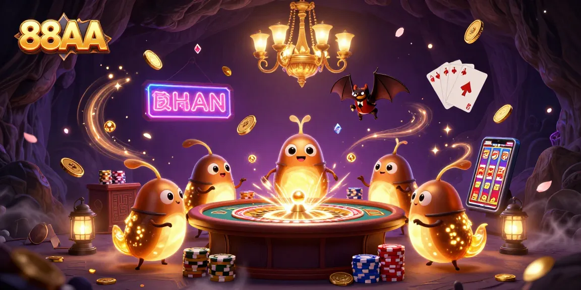 Experience the thrill of gaming with 88AA's vibrant cave casino showcasing luminous glowworms and dynamic action.