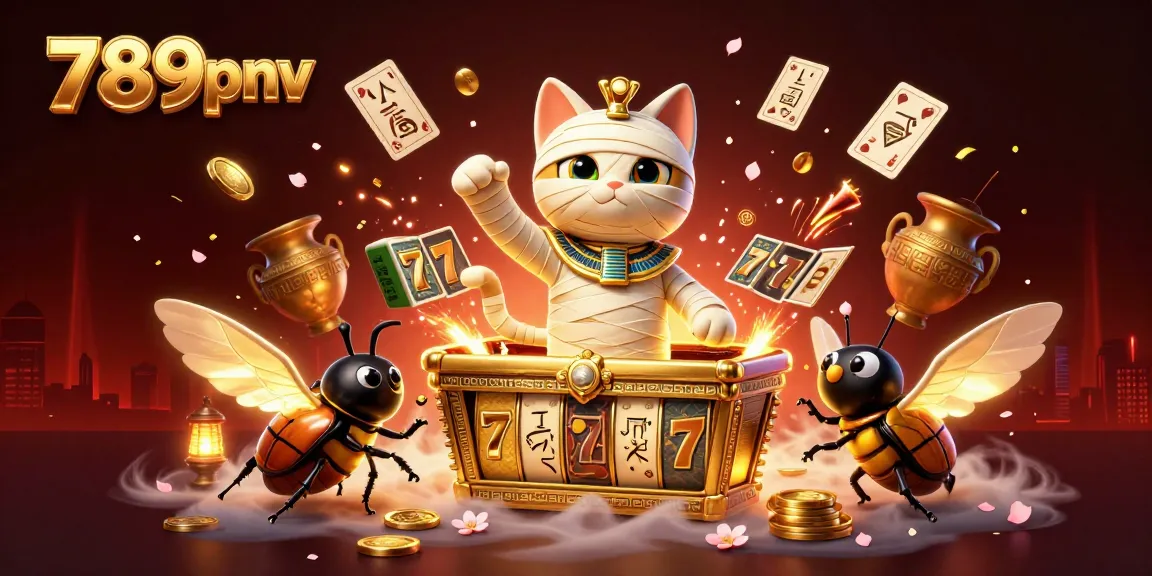 Experience thrilling gaming with 789pnv's Egyptian mummy and scarab beetle in a vibrant casino adventure