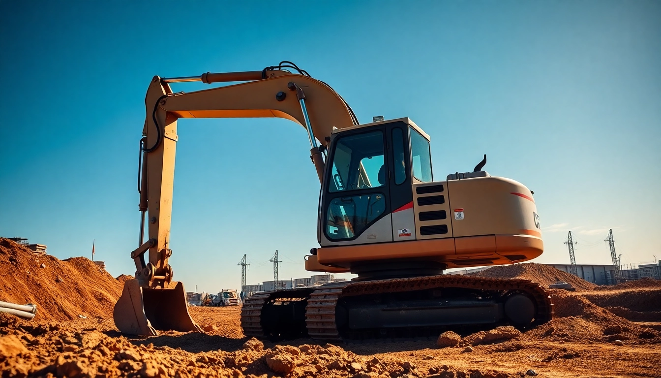 Excavator digging at a construction site, showcasing powerful machinery in action.