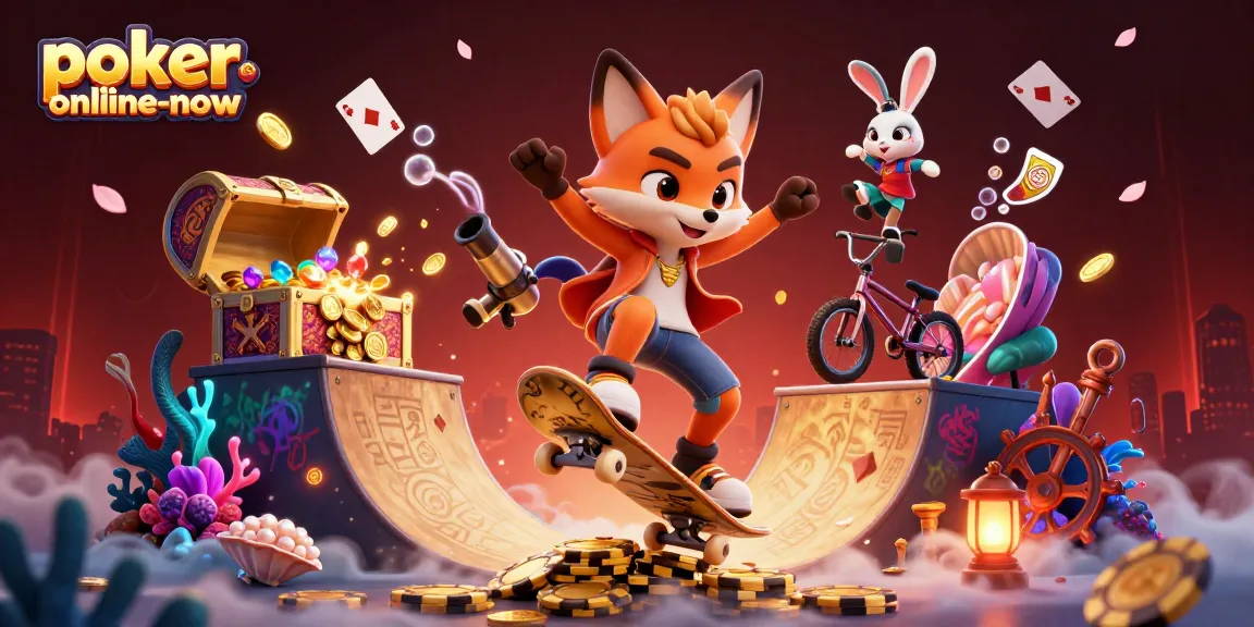 Engage in thrilling gameplay at poker-online-now, featuring vibrant casino illustrations.