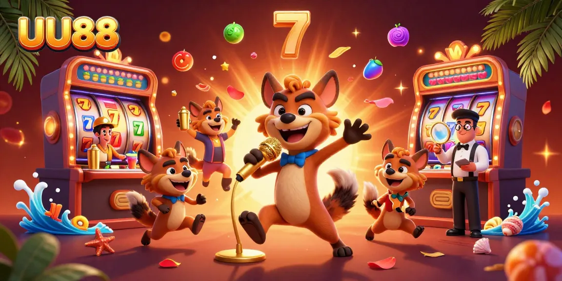 Engage with UU88's vibrant comedy casino featuring hyenas and exciting slot game action.
