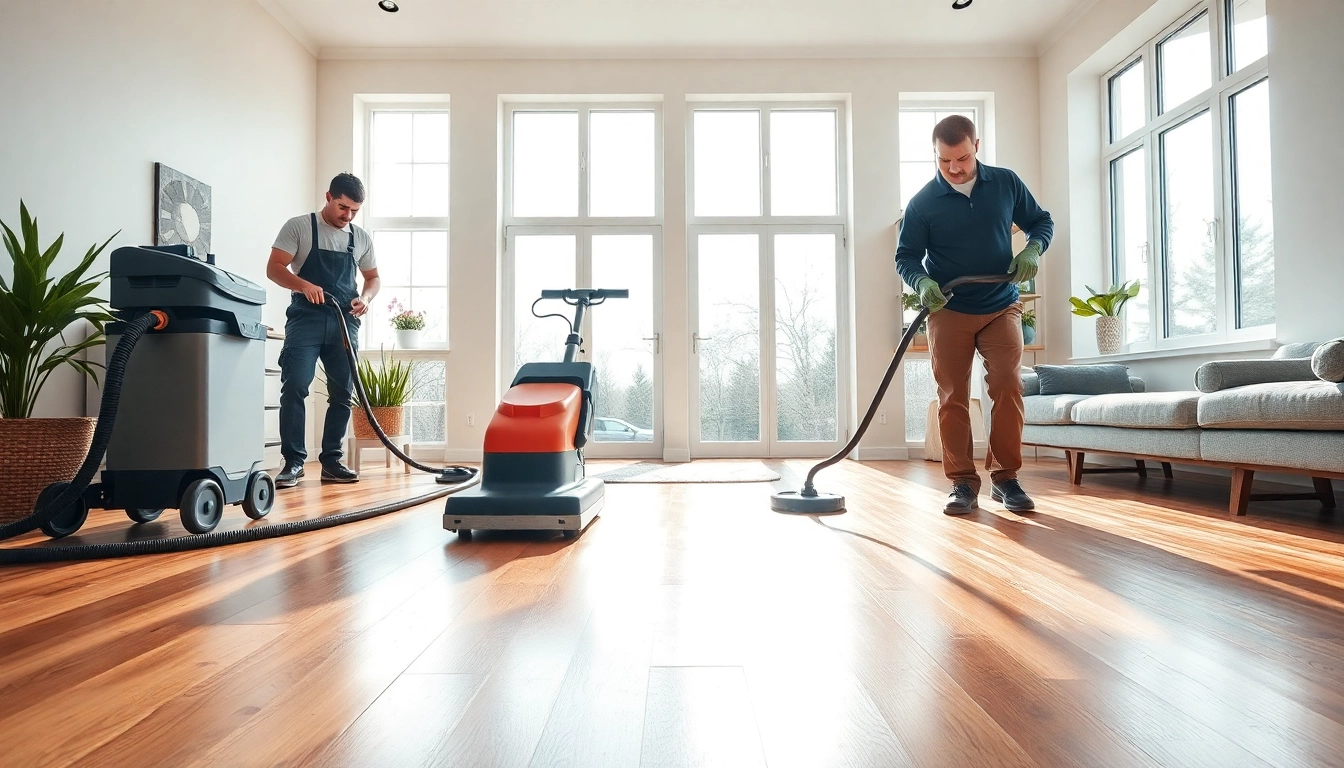 Floor cleaning service Placer County professionals efficiently cleaning hardwood floors with advanced equipment.
