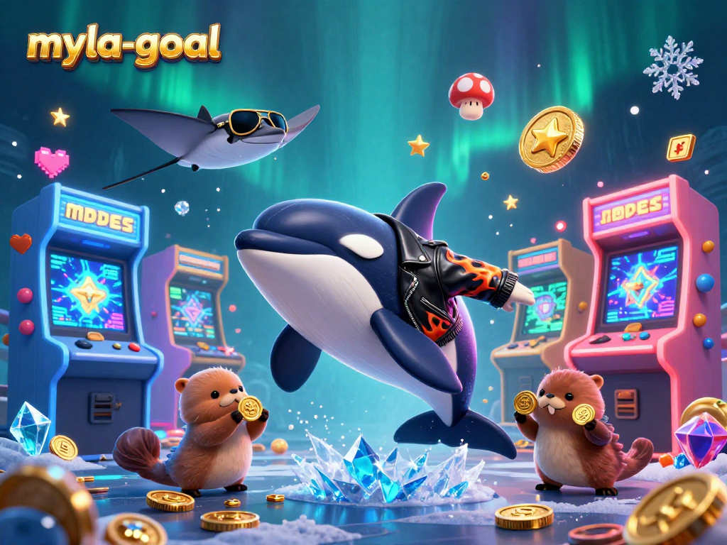 Experience the thrill of myla-goal as you watch a cartoon orca, stingray, and otters celebrating in a vibrant casino scene.