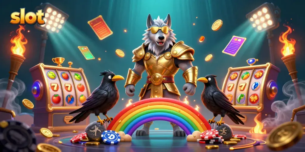 Slot yang menarik dengan karakter mitologi dan elemen kasino yang berkilau.