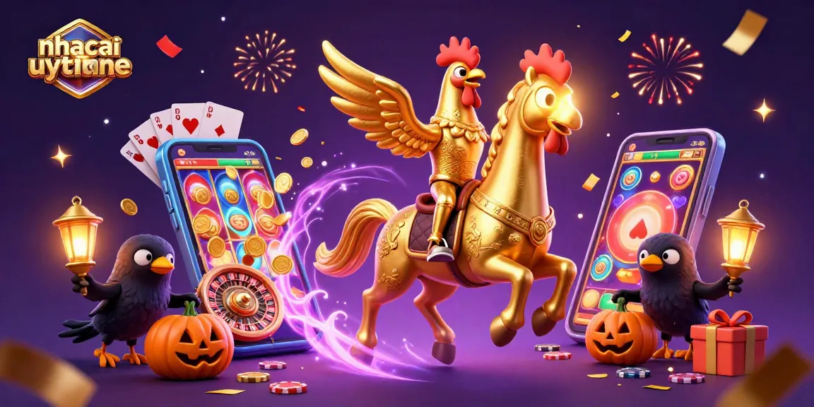 Experience thrilling wins at nhacaiuytinne with a golden rooster in a lively casino scene!
