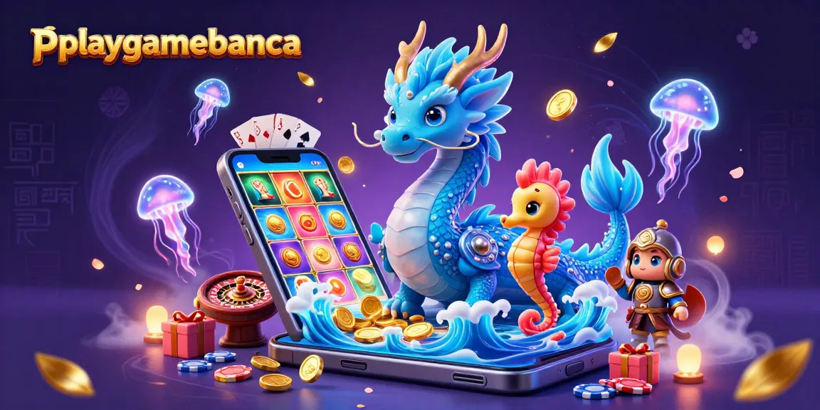 Engage in thrilling gameplay at playgamebanca with a vibrant 3D illustration of a dragon, seahorse knight, and casino elements.