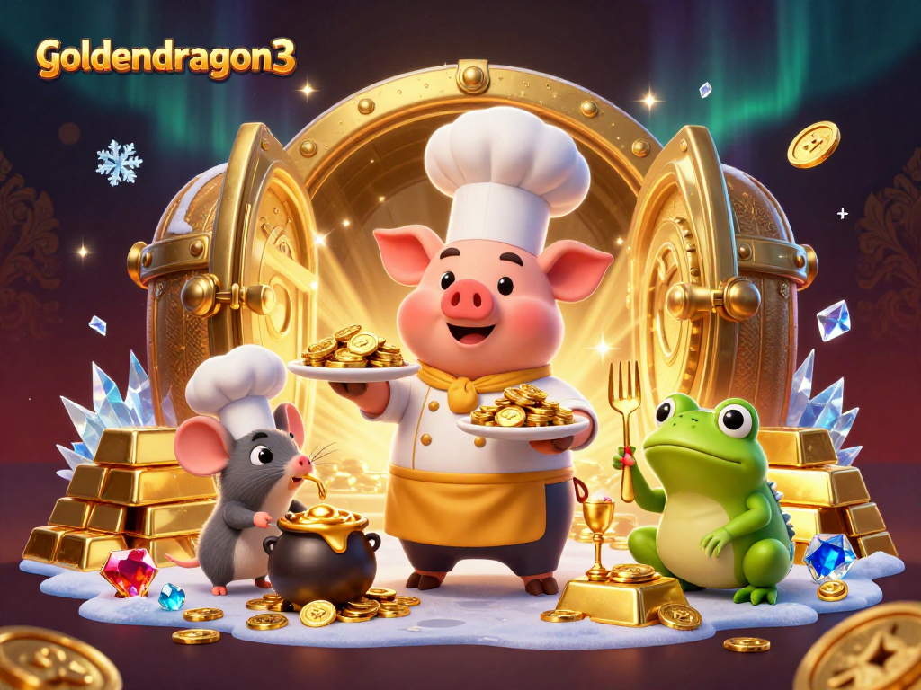 Experience thrilling wins with goldendragon3 in this vibrant casino scene filled with gold and gems.