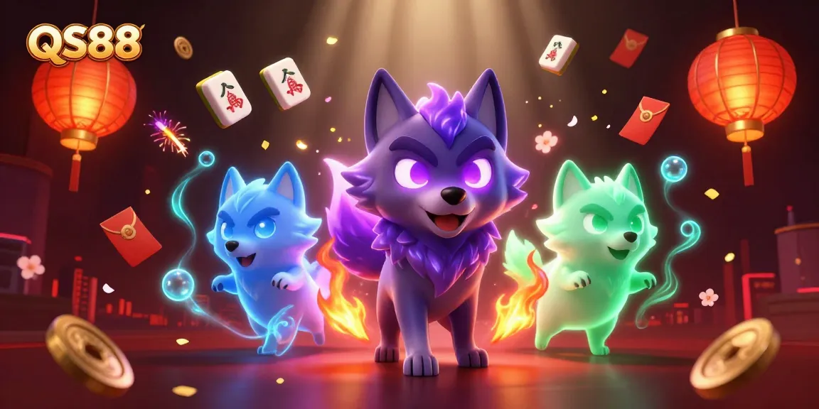 Experience the vibrant world of QS88 with ghostly wolves and festive gambling elements.