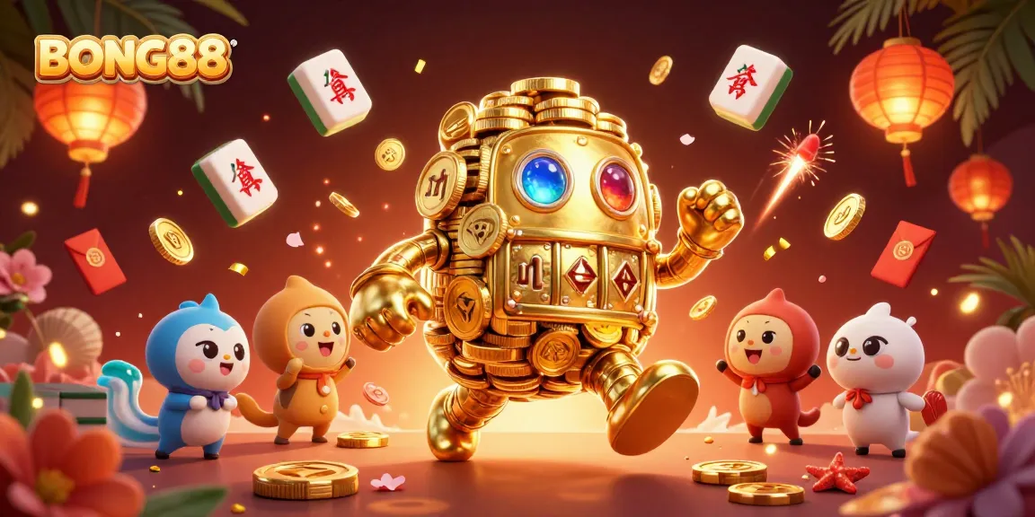 BONG88 magical golden golem surrounded by vibrant casino elements for engaging player experiences